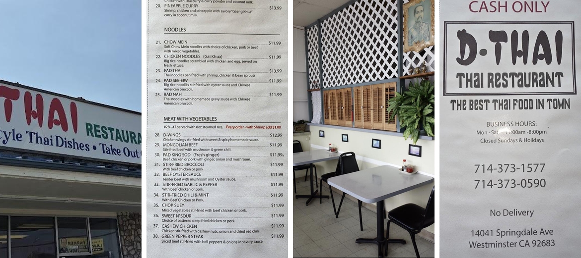 D-Thai Restaurant Menu